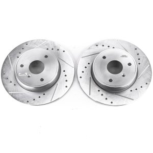 Smart Fortwo Brake Rotors (2) - Front - PowerStop - Evolution Drilled & Slotted Zinc Plated - Silver - `08-`16