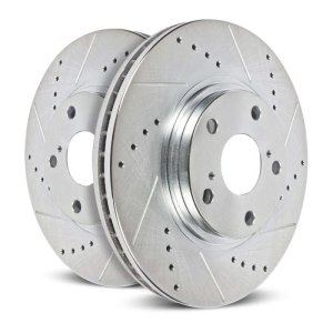 Smart Fortwo Brake Rotors (2) - Front - PowerStop - Evolution Drilled & Slotted Zinc Plated - Silver - `08-`16