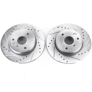 Smart Fortwo Brake Rotors (2) - Front - PowerStop - Evolution Drilled & Slotted Zinc Plated - Silver - `08-`16