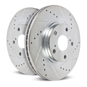 Smart Fortwo Brake Rotors (2) - Front - PowerStop - Evolution Drilled & Slotted Zinc Plated - Silver - `08-`16