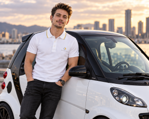 smart fortwo Men's White Polo w/ smart Silhouette - small size