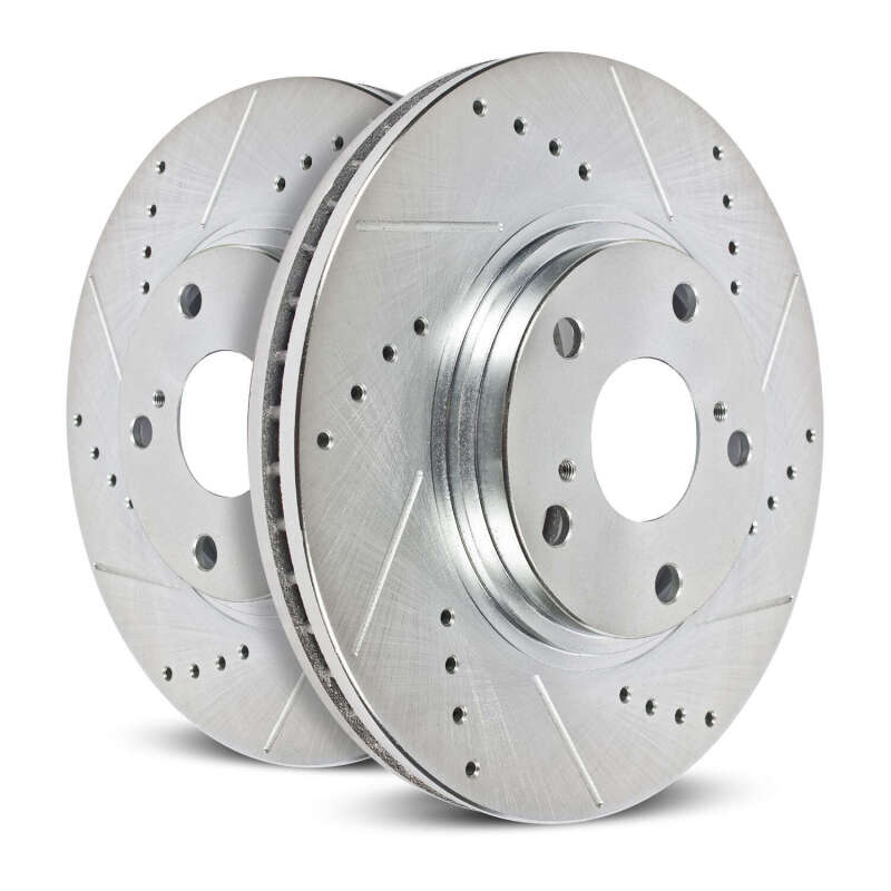 Smart Fortwo Brake Rotors (2) - Front - PowerStop - Evolution Drilled & Slotted Zinc Plated - Silver - `08-`16