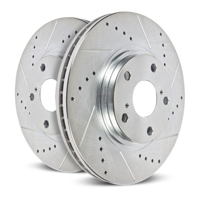 Smart Fortwo Brake Rotors (2) - Front - PowerStop - Evolution Drilled & Slotted Zinc Plated - Silver - `08-`16