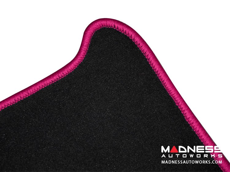 smart fortwo Custom Floor Mats + Cargo Area Mat - 453 model - LUXUS - Pink Binding w/ smart silhouette