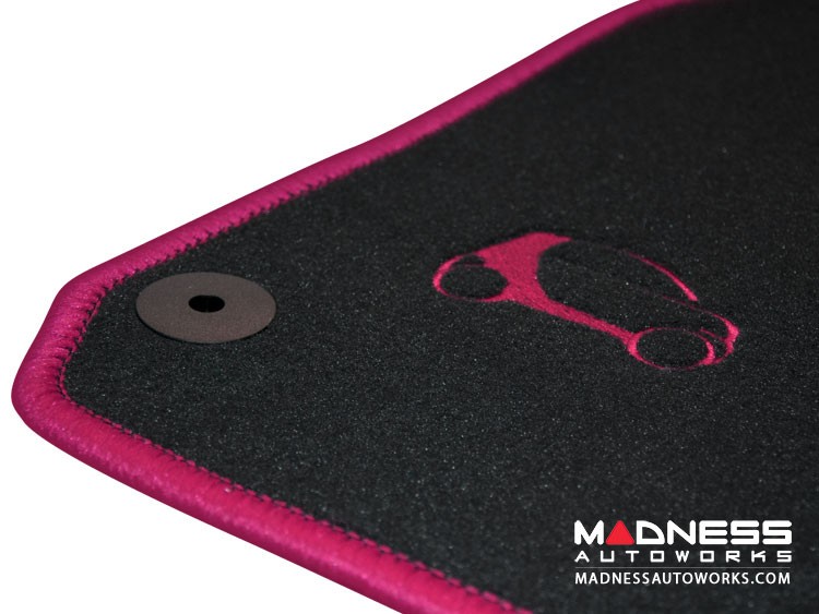 smart fortwo Custom Floor Mats + Cargo Area Mat - 453 model - LUXUS - Pink Binding w/ smart silhouette
