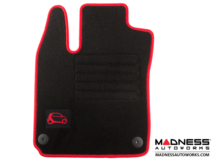 thumbnail image 2 of Smart Fortwo 453 Rubber Floor Mats – Red Faux Leather Edge + Rubber, Made In Germany 2 of 6